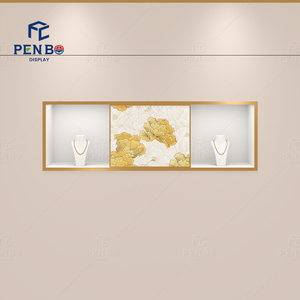 Escaparate de pared de madera moderno con almacenamiento oculto y estantes iluminados para joyerías Almacenamiento de pared de estudio de joyería - Product Image 5