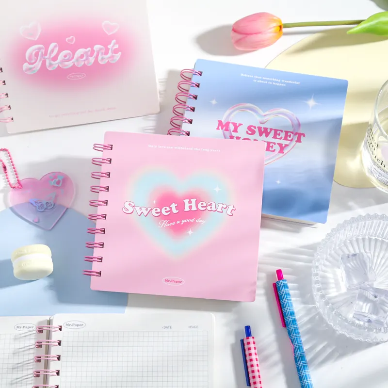 4 design / 128 pages coil notebook sweet heart honey grid notepad square pocketbook for whiting journal