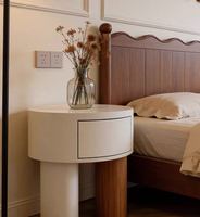 Table de chevet ronde en bois massif de style nordique, style crème, table de chevet minimaliste blanche avec 1 tiroir, table d'appoint pour chambre à coucher
