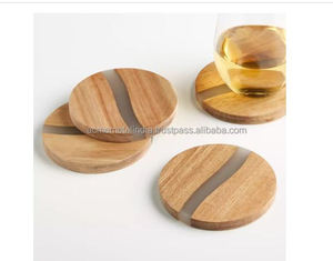 Lot de 4 sous-verres ronds au design moderne en résine de bois parfaits pour les ustensiles de cuisine et la vaisselle Usage quotidien à la maison de haute qualité - Product Image 2