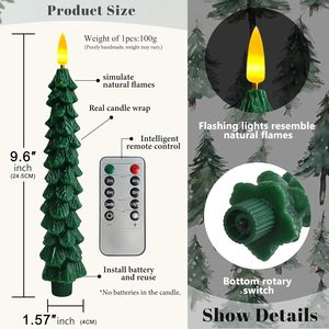 Velas LED de Parafina Verde de 10 Pulgadas, Funcionan con Batería, Ecológicas, con Llama Parpadeante, 6 Piezas, sin Llama, para Navidad, Fiestas, Hogar - Product Image 2