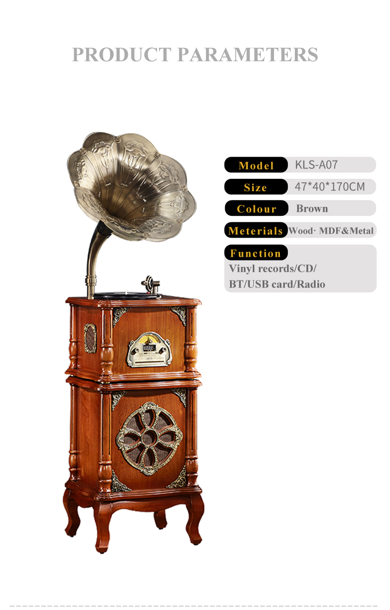Wooden vinyl turntable Vintage speaker Home audio record player gramophone