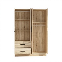 Armoire autoportante sur mesure couleur naturelle à 4 portes avec tringle de suspension, étagères et 2 tiroirs