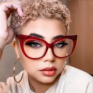 Montura de gafas de ojo de gato para mujer, diseño de marca, montura grande, transparente, 2020