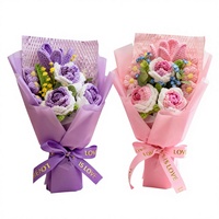Karangan Bunga Benang Wol dengan Mawar Awet untuk Souvenir Pernikahan, Hadiah Hari Valentine, Hadiah Hari Ibu, Rangkaian Bunga Rajut & Tenun