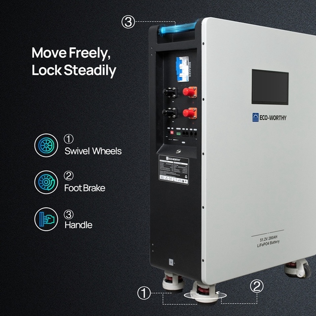 Eco-worthy 51.2V 280Ah Residential ESS LiFePO4 Solid State 6000 Cycles Floor Standing Battery with CAN/RS485/RS232 Communication