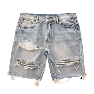 Shorts <span class=keywords><strong>en</strong></span> <span class=keywords><strong>jean</strong></span> tissé décontractés pour <span class=keywords><strong>homme</strong></span>, taille basse, coupe droite, déchirés, longueur genou, effet vieilli, style vintage, pour l'été - Product Image 3