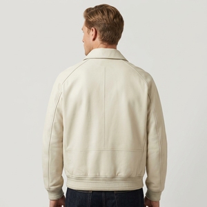Giacca Aviatore <span class=keywords><strong>in</strong></span> Vera Pelle <span class=keywords><strong>di</strong></span> Agnello per Uomo, Personalizzabile con Logo Ricamato, Giacca Bomber Streetwear OEM all'Ingrosso - Product Image 2