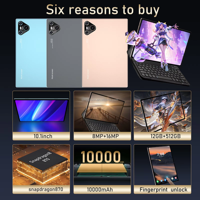 10.1 Inch Android Tablet 2 in 1 with Keyboard and Pen 12GB RAM 256GB ROM 4G Call Octa Core Dual SIM for Education and Work