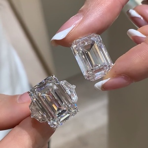 <span class=keywords><strong>Bague</strong></span> de fiançailles à trois pierres en diamant de laboratoire taille émeraude 10 carats, or blanc 18 carats, couleur D, clarté VVS, pour <span class=keywords><strong>femme</strong></span>, grande <span class=keywords><strong>bague</strong></span> en diamant - Product Image 1