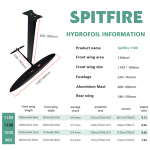 Set de Hydrofoil de Carbono para Surf Spitfire 1100 con Mástil de Aluminio Rojo, Smooth Lift Carving para Olas Pequeñas, Wing Foiling - Product Image 2