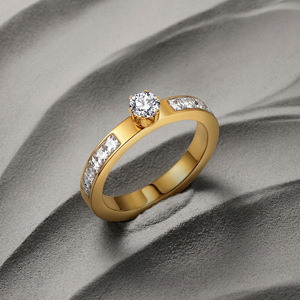 VEWANT Stainless Steel 6 Prong 2.9mm Thin 4mm <strong>Solitaire</strong> Round and Baguette CZ Band Ring Plated 18K Gold Rhodium Wholesale - Product Image 1