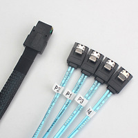 12Gbps 50cm Mini SAS 4i SFF8087 36P sampai 4 SATA 7P kabel mini-sas SFF-8087 ke 4 kabel SATA kabel Data kabel pemisah