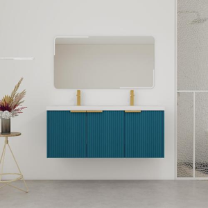 Meuble-lavabo mural de 48 pouces avec double vasque <span class=keywords><strong>en</strong></span> résine et 3 portes à fermeture douce - Product Image 1