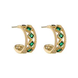 MUYU Geometric Stud Earrings 925 Silver Gold Green Zircon Everyday Wear - Product Image 5