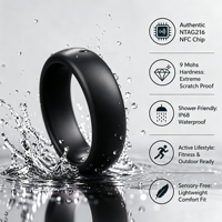 Bague Intelligente NFC Lumon SMR1114 Ntag 216 en Céramique Noire, Design Classique Sablé 5mm pour Mariage et Fiançailles, Vente en Gros, Stock Usine, Livraison Gratuite