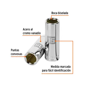 Juego de Llaves de Tubo de 6 Puntas, 15 mm de Largo, Accionamiento de 3/8'', Marca TRUPER - Product Image 2
