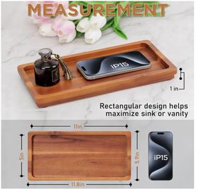 Organizador de madera de acacia personalizado, bandeja de tocador de baño artesanal para cosméticos, joyería, llave de vela de Perfume, encimera de cocina, lavabo de inodoro - Product Image 3