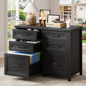 Armoire de classement SENYU noire à 6 tiroirs, grande capacité, pour le rangement à domicile ou au bureau, design moderne, mobilier de bureau en MDF - Product Image 4