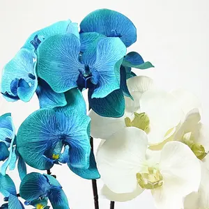 대량 실크 Phalaenopsis 인공 난초 10 헤드 화이트 블루 인공 난초 꽃