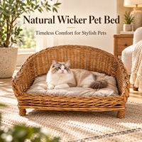 Lit pour animaux de compagnie en rotin naturel tissé à la main avec coussin amovible pour chats et petits chiens, idéal pour la maison, l'hôtel, l'Airbnb