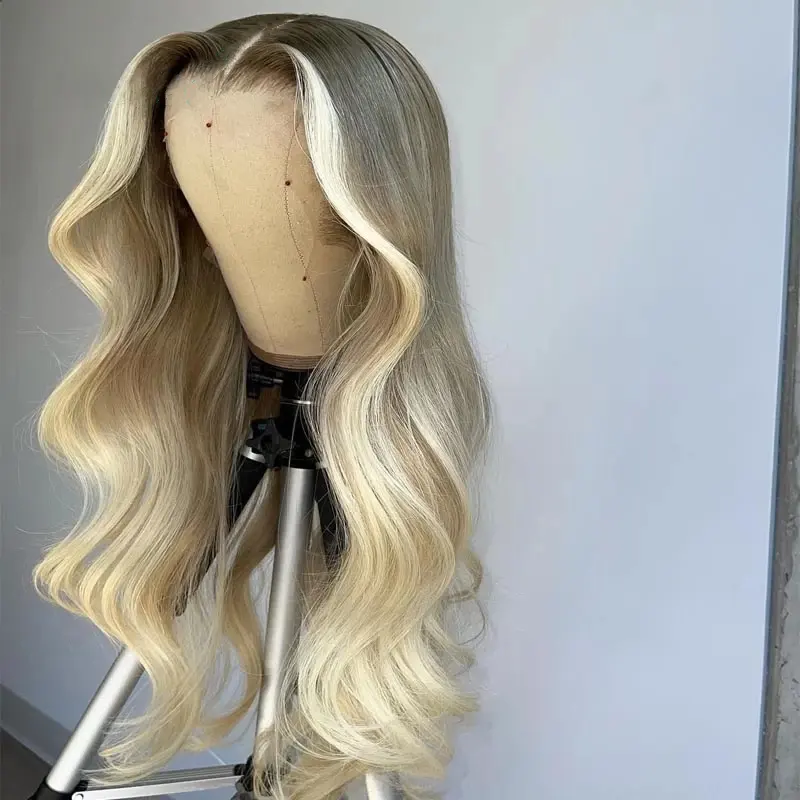 Top Quality Ombre Blonde Color Ash Root Body Wave 100% Virgin European Human Hair Wig Lace Front Wigs With Pre Plucked Hairline