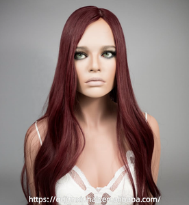 Topper de <span class=keywords><strong>cheveux</strong></span> naturels avec dentelle HD invisible, effet cuir chevelu naturel, raie au milieu, résistant à la chaleur, rouge bordeaux, pour femme, usage quotidien et soirées - Product Image 4