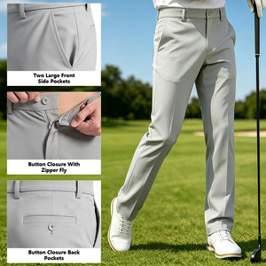 Men's Golf Pants Straight Office 29"/31"/33" Inseam Stretch Quick Dry Customized Logo Colored Pleat Casual <strong>Work</strong> Dress <strong>Trainers</strong> - Product Image 5