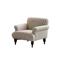 Fauteuil d'appoint à dossier haut en tissu de lin rayé, style vintage français du milieu du siècle, pour la maison