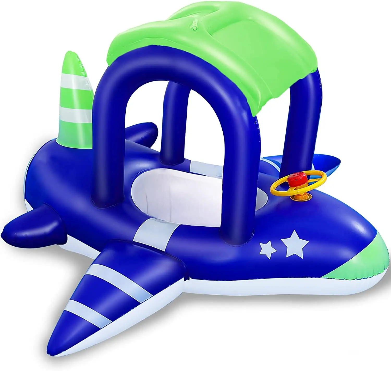 Inflatable Baby Pool Float with Canopy, Airplane Shaped Babies Swimming Rings Floats Boat with Safety Seat Sunshade