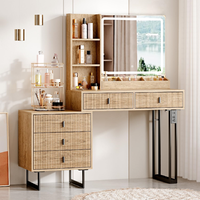 Coiffeuse de chambre moderne rétractable en bois assemblée avec miroir éclairé à écran tactile 3 couleurs et variateur d'intensité