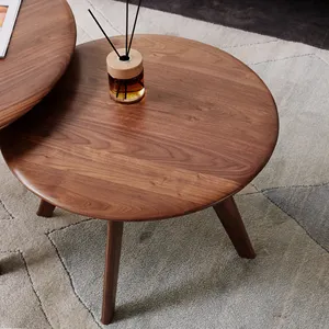 כפרי סגנון סיטונאי מוצק אגוז עץ קפה שולחן סלון ריהוט עגול עץ קפה שולחן