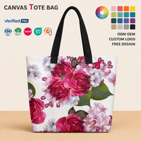 Sac fourre-tout personnalisé en toile avec motif floral rose imprimé, sac à bandoulière en coton, sac à livres à fleurs aquarelles pour femmes et filles, vente en gros