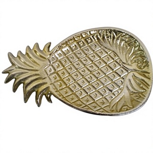Plateau décoratif ovale en aluminium gravé, style Art déco floral, doré, pour servir des fruits, pour la maison, la cuisine, la table - Product Image 1
