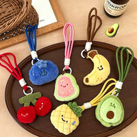 Porte-clés en peluche fruit mignon avec cordon de poignet, breloque de sac à main en forme de fruit doux et rembourré, logo personnalisé, vente en gros pour cadeau souvenir