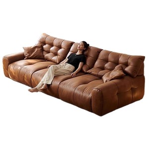 Big Bear Sofa Extra Deep Seat Straight Oil Wax Cat Scratch Leather Caramel Cloud Movable Backrest - Product Image 5
