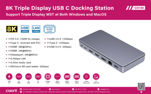 Colorii CD100 ดิสเพลย์ลิงค์ ด็อกกิ้งยูเอสบีซี รองรับจอภาพสามจอ พร้อมอีเธอร์เน็ต 2.5G HDMI 8K@30HZ 4K@60HZ DP 10Gbps สำหรับ <span class=keywords><strong>Mac</strong></span> - Product Image 2