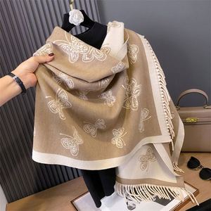 Écharpe Jacquard Double Face Épaisse de Haute Qualité, Grand Châle Hiver Papillon Mignon pour Femme YHK0031 - Product Image 2