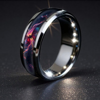 Bagues de mariage bombées européennes en acier inoxydable, couleur galaxie, incrustation de pierre et de bois, anti-décoloration, pour homme, cadeau de fête, vente en gros, bijoux de doigt