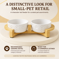 Support pour bols à chien en céramique et bambou pour petits chiens - Antidérapant, écologique, station d'alimentation surélevée pour usage intérieur