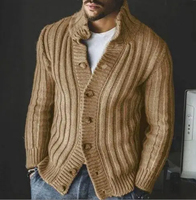 Cardigan en laine 100 % rayé à col en V pour homme, doublure en laine, personnalisable, vêtement de sport, manches longues, respirant, hiver 2025