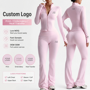 Ensemble de yoga 2 pièces pour femme ultra-extensible : veste zippée et leggings évasés, coupe ajustée, vêtements de sport avec trous pour les pouces - Product Image 2