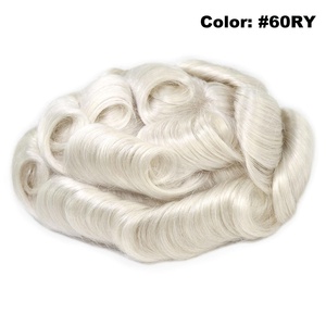 Tupé de Base de piel fina de Pu con frente de encaje francés platino blanco puro para hombres reemplazo de cabello humano pelucas de cabello Remy Natural - Product Image 4