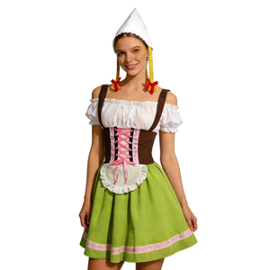 Disfraz de Halloween Estilo Alemán para Mujer, Vestido Dirndl Verde y Marrón en Contraste, Traje para Actuaciones, Disfraz de Cine y Televisión para Fiesta de Oktoberfest - Product Image 1