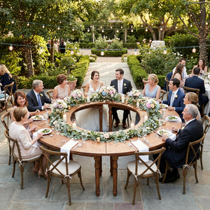 โต๊ะไม้โค้งสำหรับสวน โต๊ะนั่งพักผ่อนกลางแจ้งสไตล์เรียบง่าย โต๊ะปิกนิกกลางแจ้ง โต๊ะสีโบราณสำหรับงานอีเว้นท์และงานแต่งงาน - Product Image 5