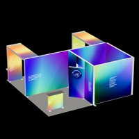 Stand d'exposition en aluminium 6x6m en forme de F, haute luminosité, avec affichage lumineux SEG, configuration à ailes étendues, pour salle de réunion centrale et réception