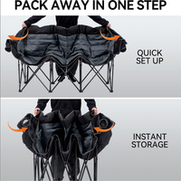 Chaises de camping pour 3 personnes, chaise de camping surdimensionnée, chaise de camping rembourrée, canapé de camping robuste pour l'extérieur, pelouse