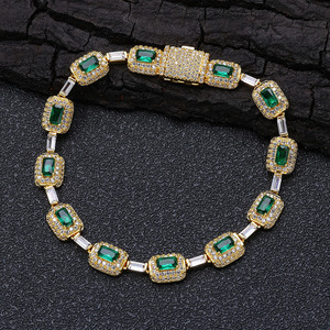 European American High-End Unisex Colorful <b>Gemstone</b> <b>Bracelet</b> Gold Plated 0.3m Thick Claw Setting Trendy Hip-Hop Wholesale - Product Image 1