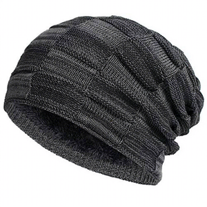 Bonnet en tricot beige pour homme, 100% acrylique, chapeau d'hiver, style décontracté, couleur unie, fait main pour adultes - Product Image 3