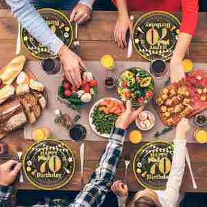 FDA-Approved <b>70th</b> <b>Birthday</b> Round Disposable Paper Plate 9 Inches FOIL 350gsm White Board Party Supplies - Product Image 4